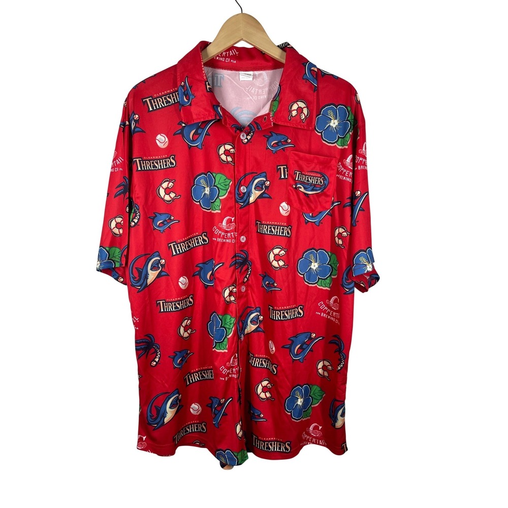 Clearwater Threshers Coppertail Brewing Co Red Baseball Button Up Shirt Mens XL
